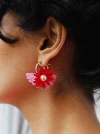 Wolf and Moon | daisy meadow hoop earrings | strawberry - close