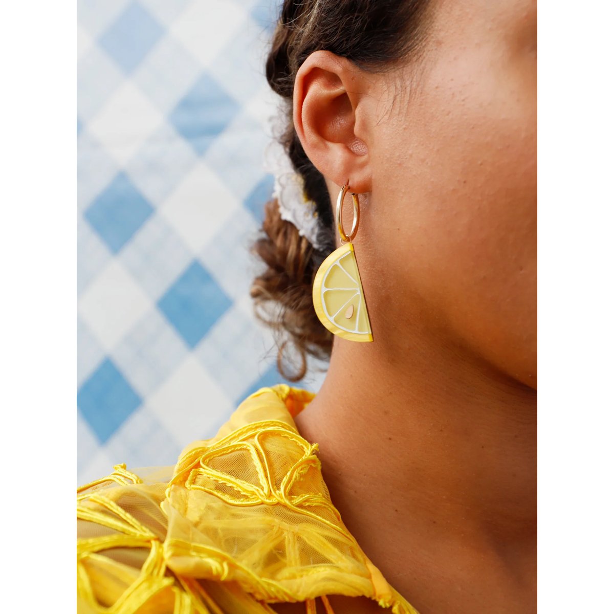 mondocherry - Wolf and Moon | lemon slice hoop earrings - close