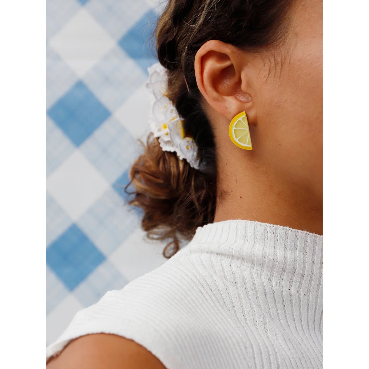 mondocherry - Wolf & Moon | lemon slice stud earrings - model