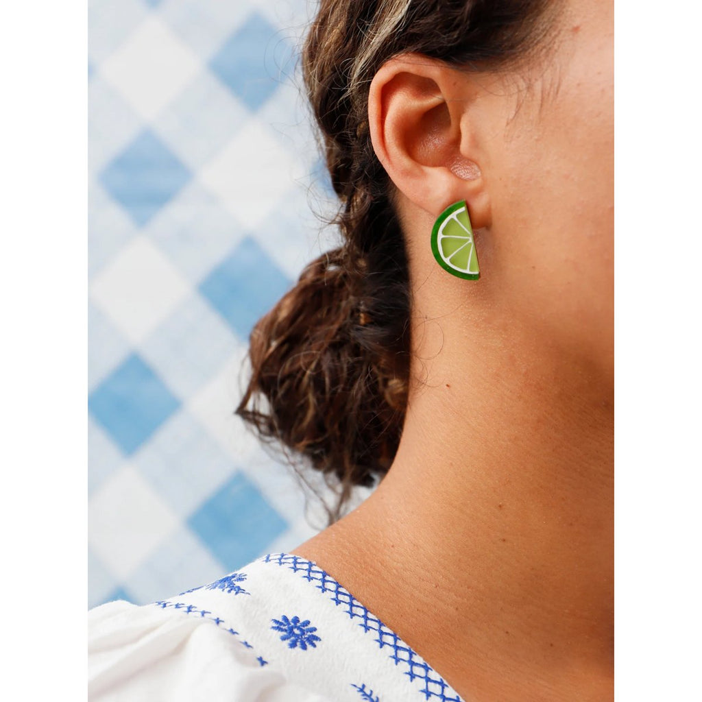 mondocherry - Wolf & Moon | lime slice stud earrings - wear
