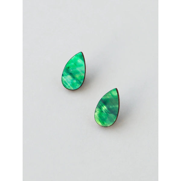 mondocherry - Wolf and Moon | raindrop stud earrings | emerald
