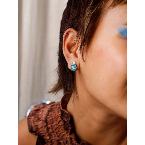 mondocherry - Wolf and Moon | raindrop stud earrings | sea blue - close