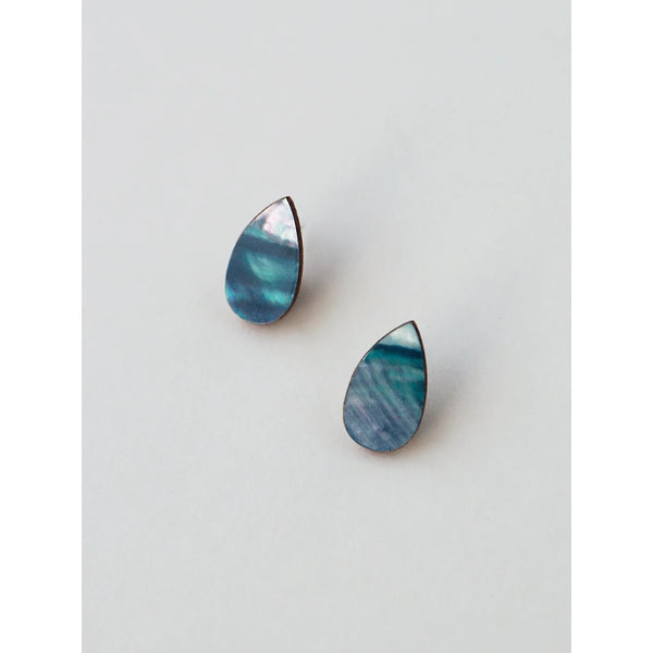 mondocherry - Wolf and Moon | raindrop stud earrings | sea blue