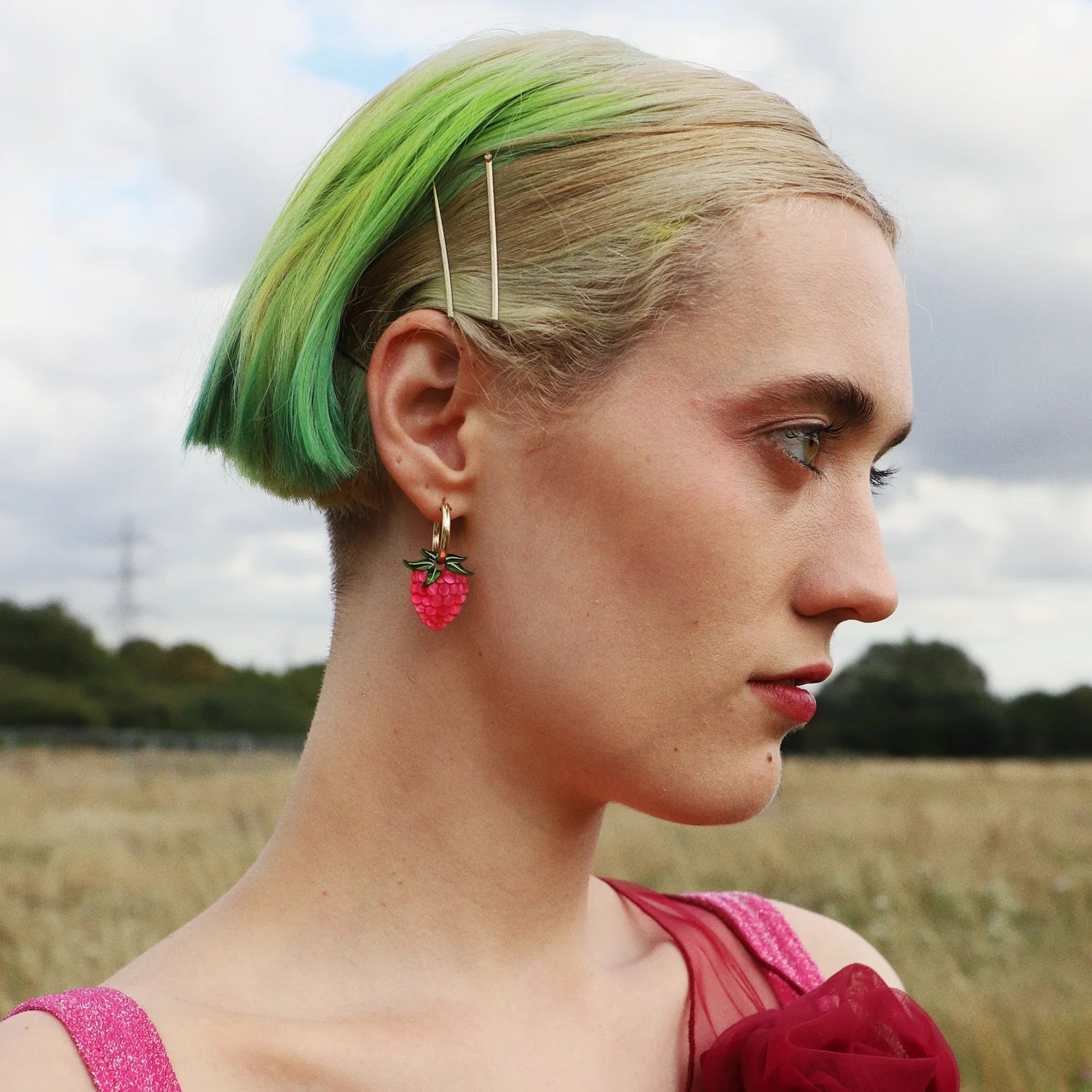 mondocherry - Wolf and Moon | raspberry hoop earrings - wear