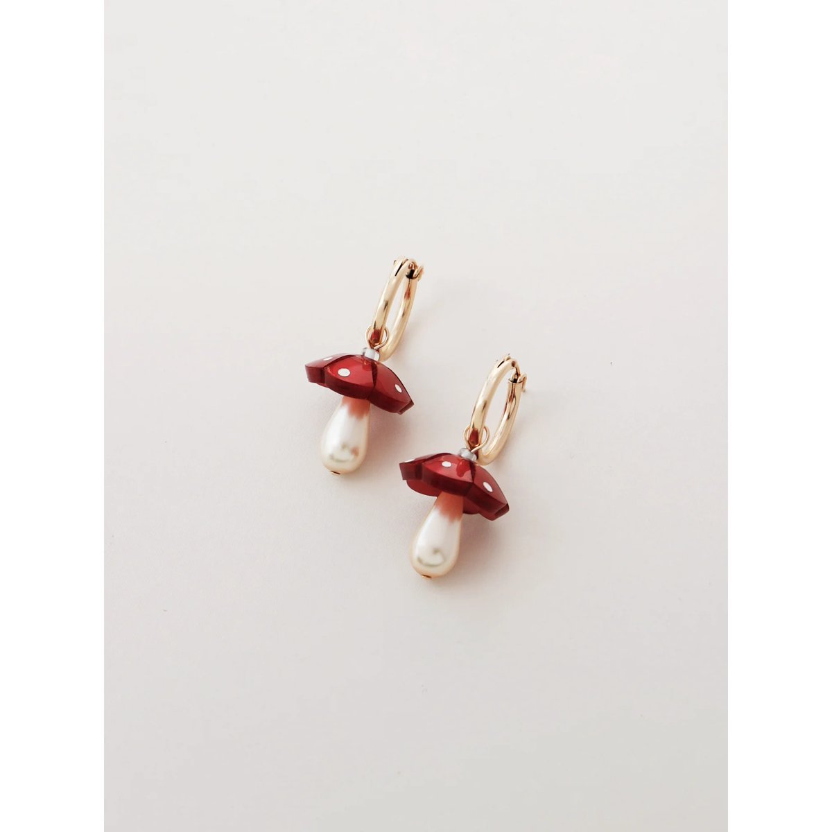 mondocherry - Wolf and Moon | shroom hoop earrings | red - side