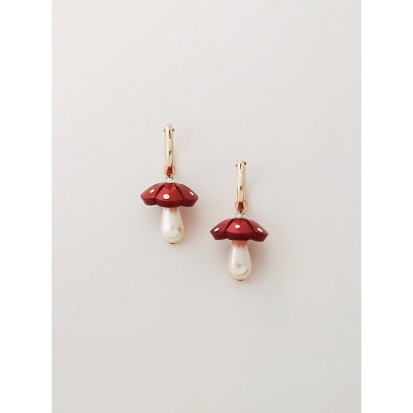 mondocherry - Wolf and Moon | shroom hoop earrings | red