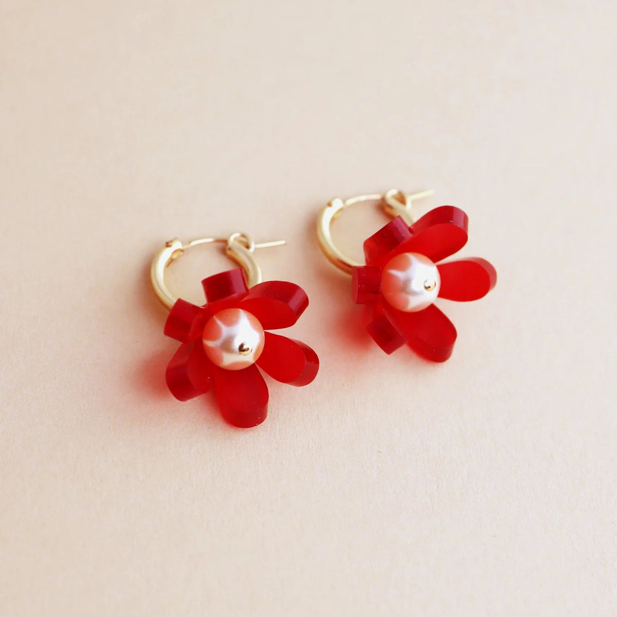 mondocherry - Wolf and Moon | tulip hoop earrings | scarlet