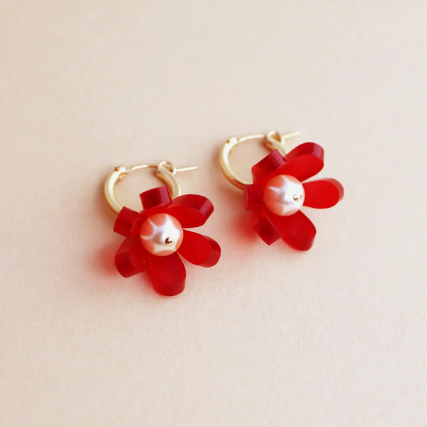 mondocherry - Wolf and Moon | tulip hoop earrings | scarlet