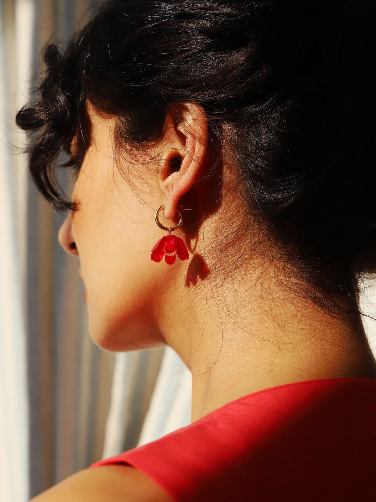 mondocherry - Wolf and Moon | tulip hoop earrings | scarlet - side