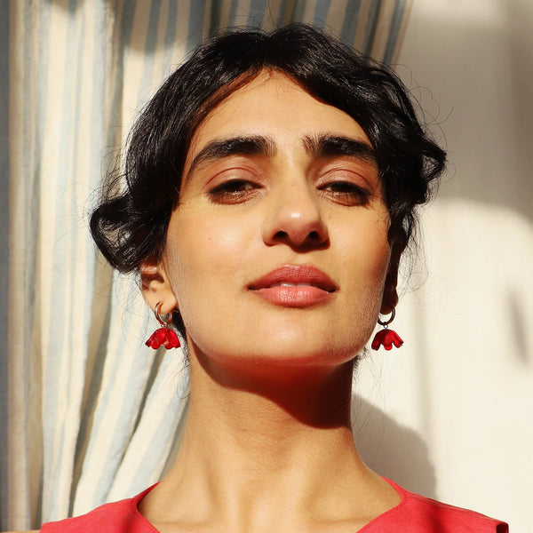 mondocherry - Wolf and Moon | tulip hoop earrings | scarlet - wear