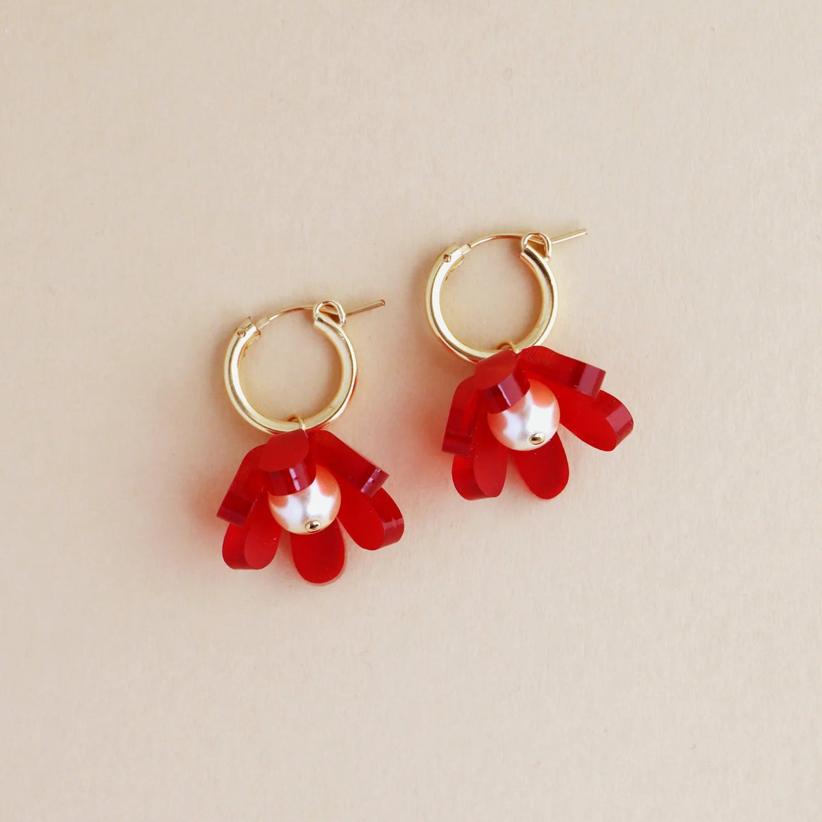 mondocherry - Wolf and Moon | tulip hoop earrings | scarlet - side