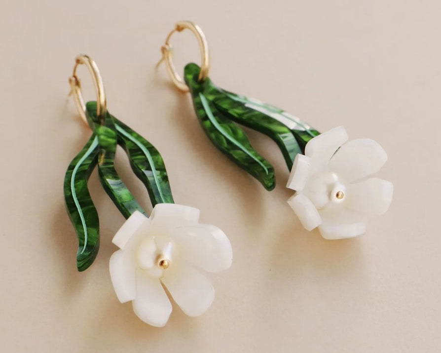 mondocherry - Wolf & Moon | tulip hoop statement earrings white - side