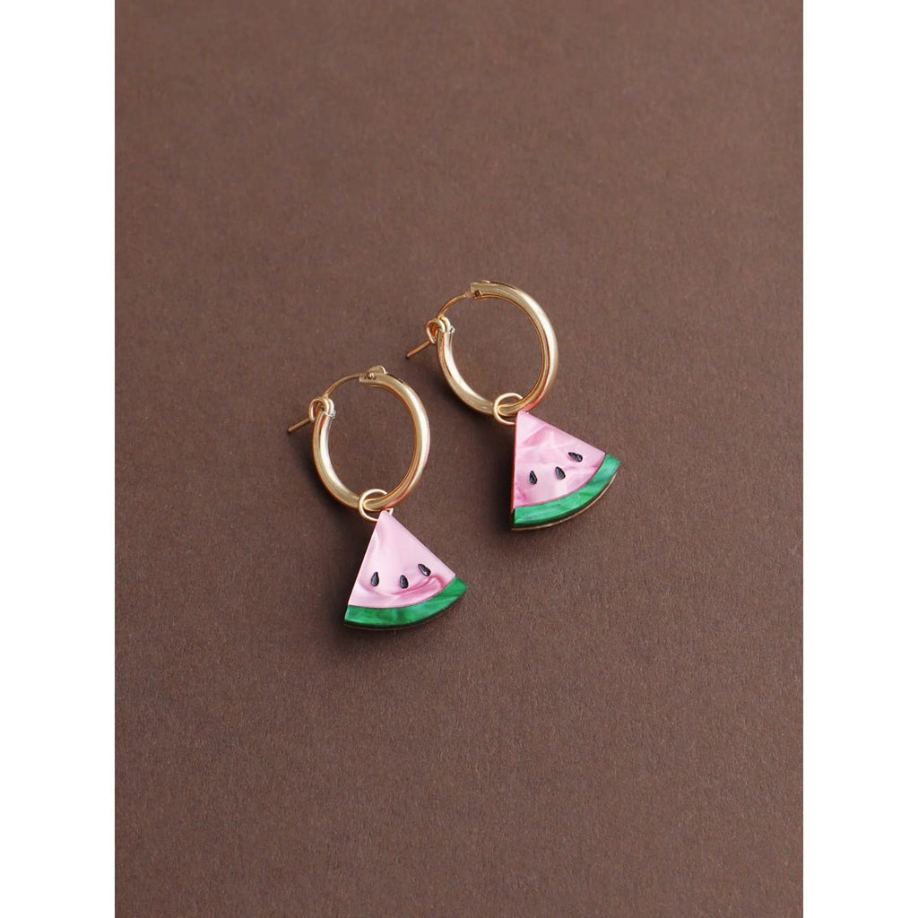 mondocherry - Wolf and Moon | watermelon hoop earrings