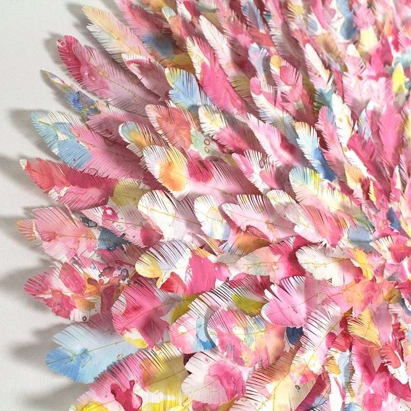 mondocherry - juju hat paper feather artwork - "bird of paradise" - closeup