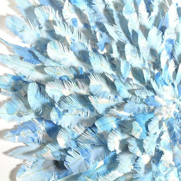 mondocherry - juju hat paper feather artwork - "blue-grey tanegar" - closeup