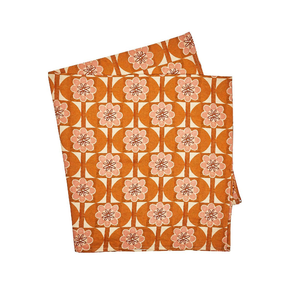 Bonnie and Neil linen tablecloth - bloom - nutmeg - folded