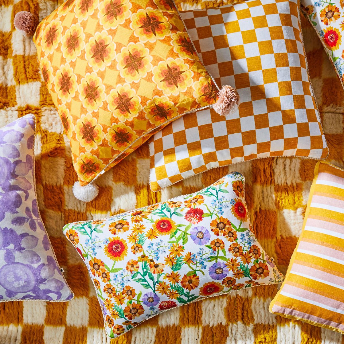 Bonnie and Neil | mini marigold linen cushion | multi - styled