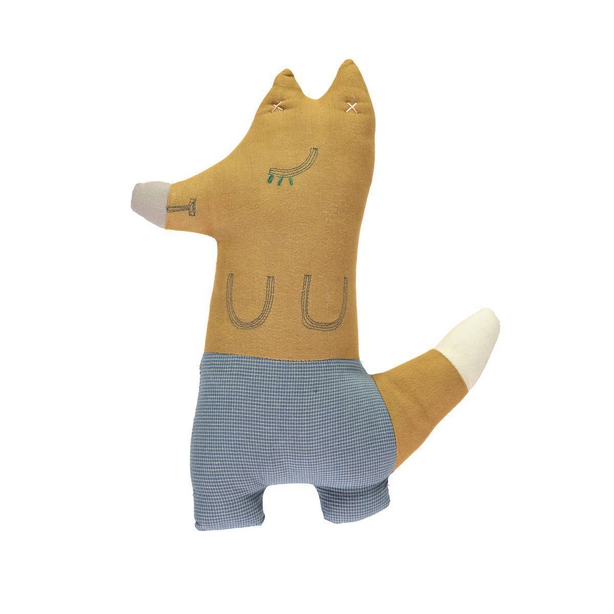 Camomile London | foxy kids cushion | ochre and blue