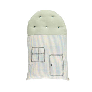 Camomile London | small house kids cushion | check blue and mint