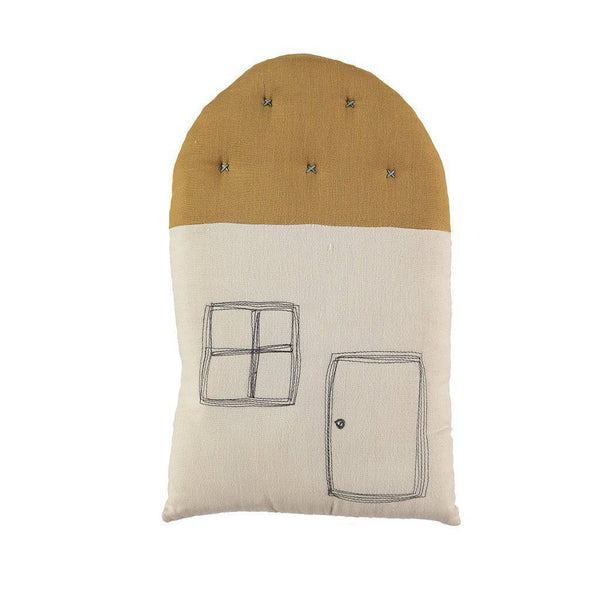 Camomile London | small house kids cushion | stone and ochre