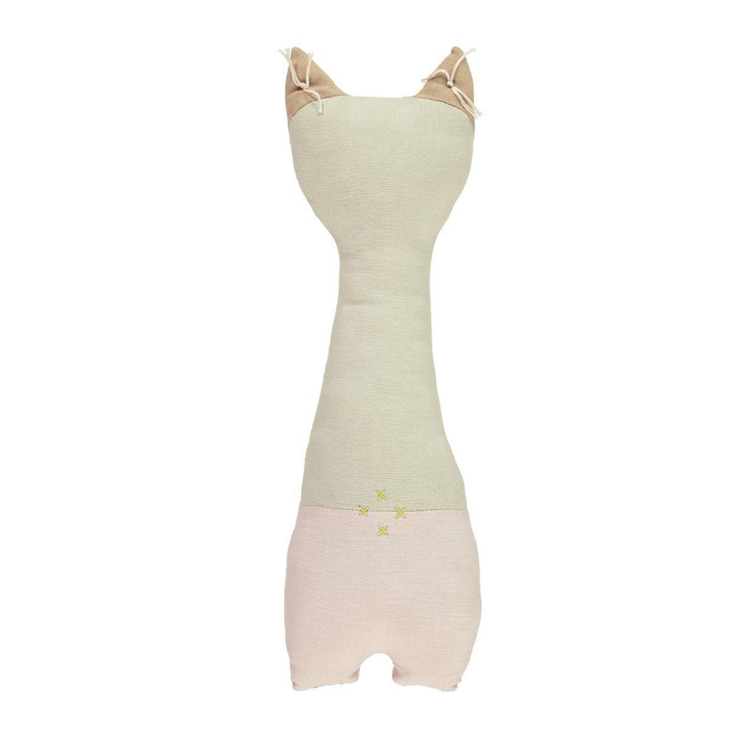 Camomile London | tall cat kids cushion | stone and pink - back