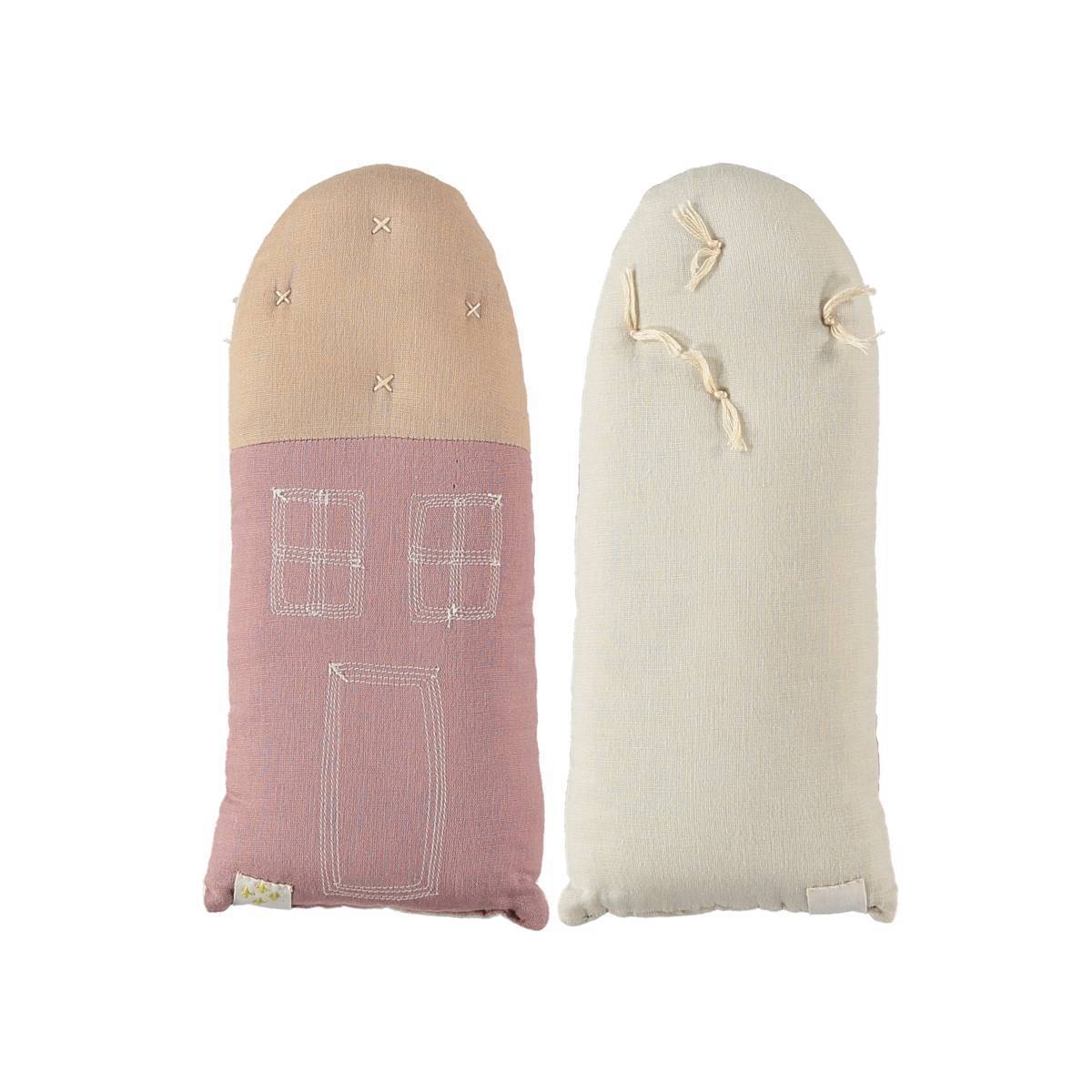 Camomile London | petite house kids cushion | blush and peach blossom - front back