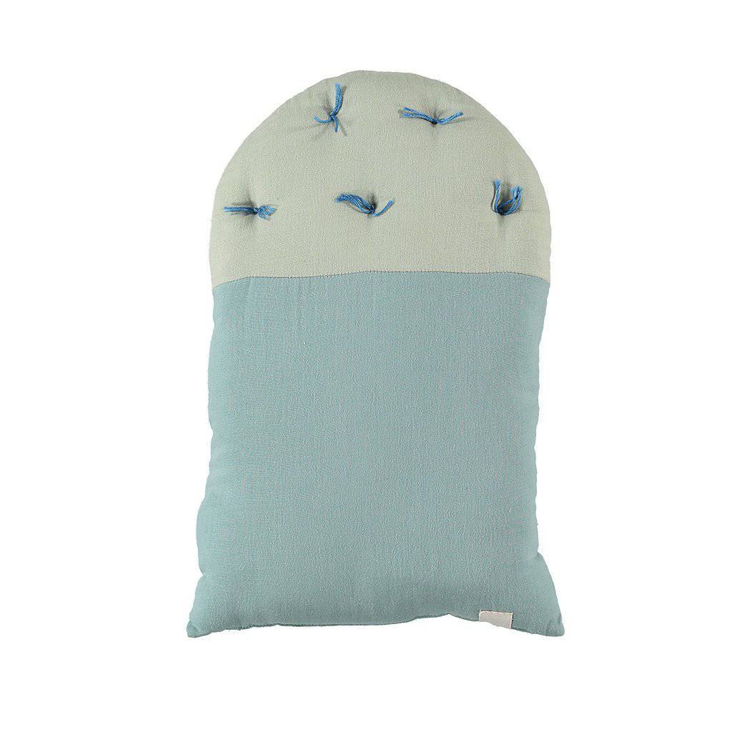 Camomile London | small house kids cushion | light teal and mint - back