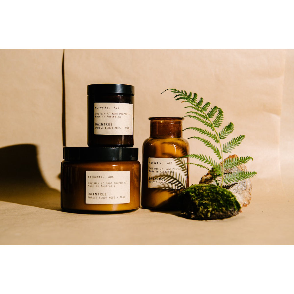 Etikette soy candle | daintree forest floor moss & teak | Collection