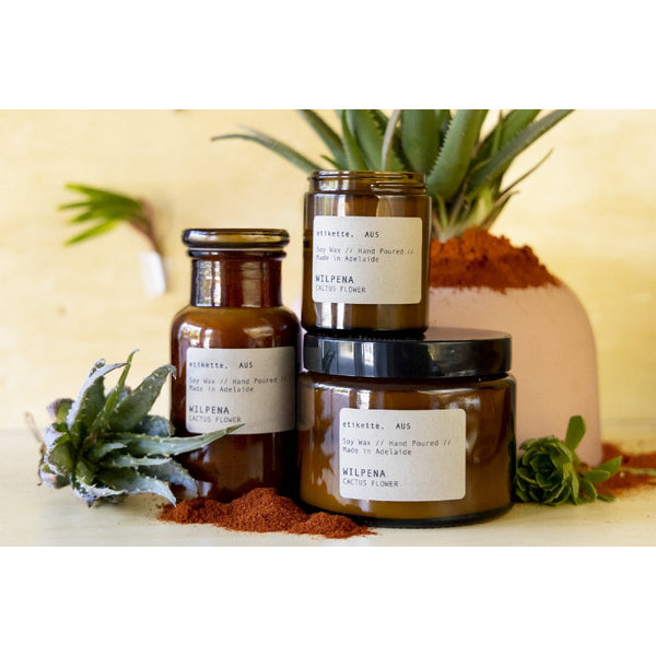 Etikette | soy candle | wilpena cactus flower 