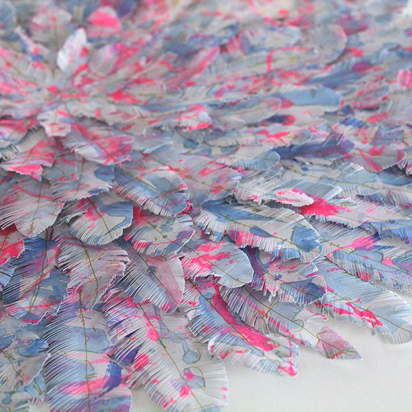mondocherry - juju hat paper feather artwork - "flock together" - closeup