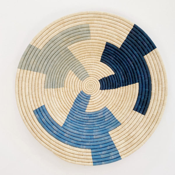 mondocherry - "Geo" African woven wall art plate | XL | Cool Blues #2