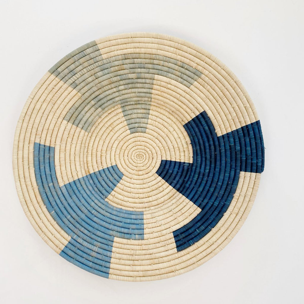 "Geo" African woven wall art plate | XL | Cool Blues #1