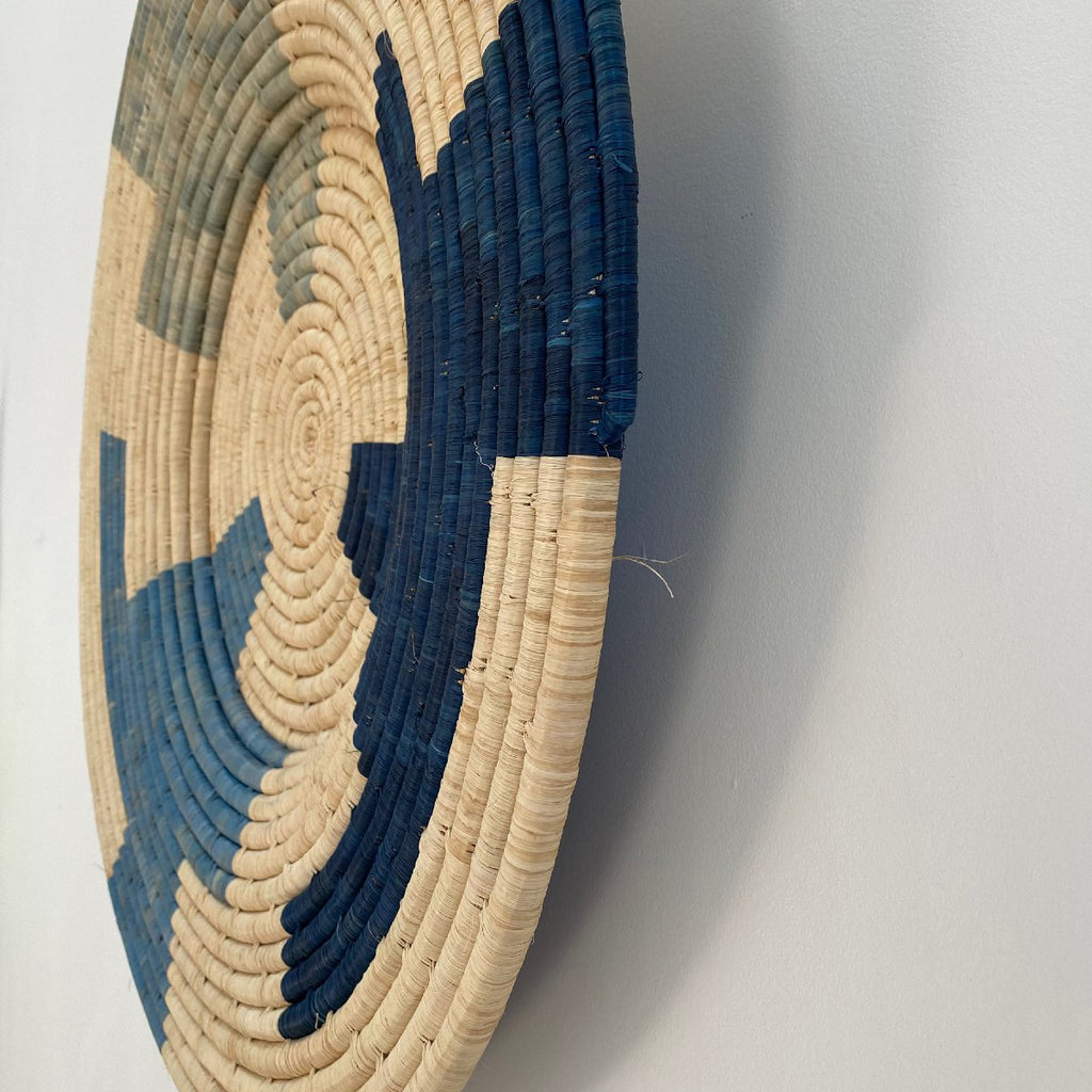 mondocherry - "Geo" African woven wall art plate | XL | Cool Blues #1 - wall