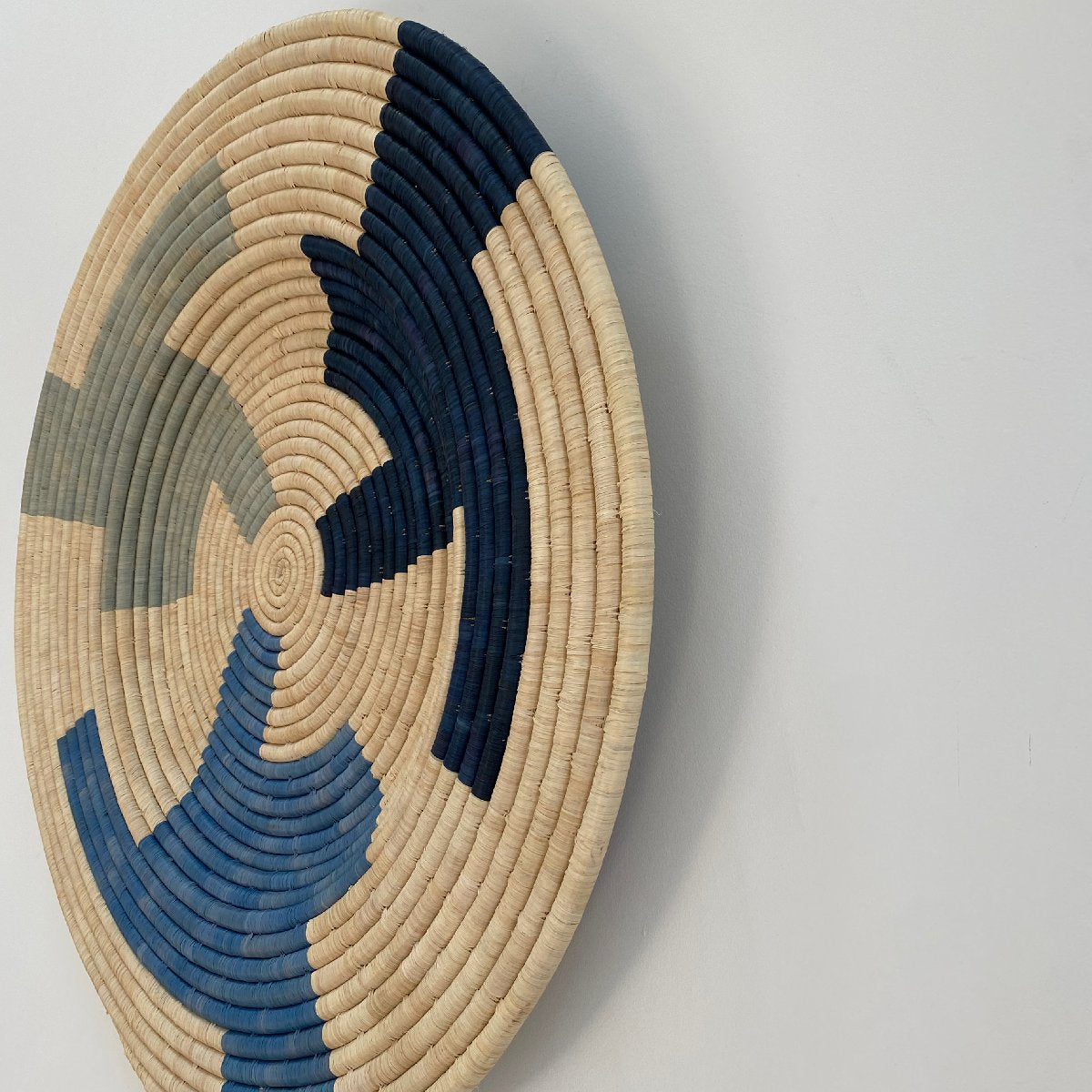 "Geo" African woven wall art plate | XL | Cool Blues #2 - wall