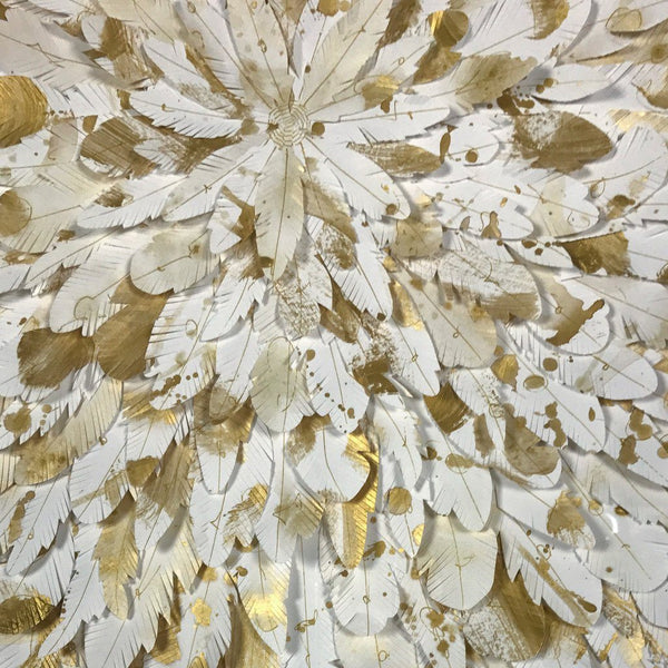 mondocherry - juju hat paper feather artwork - "gold finch" - closeup