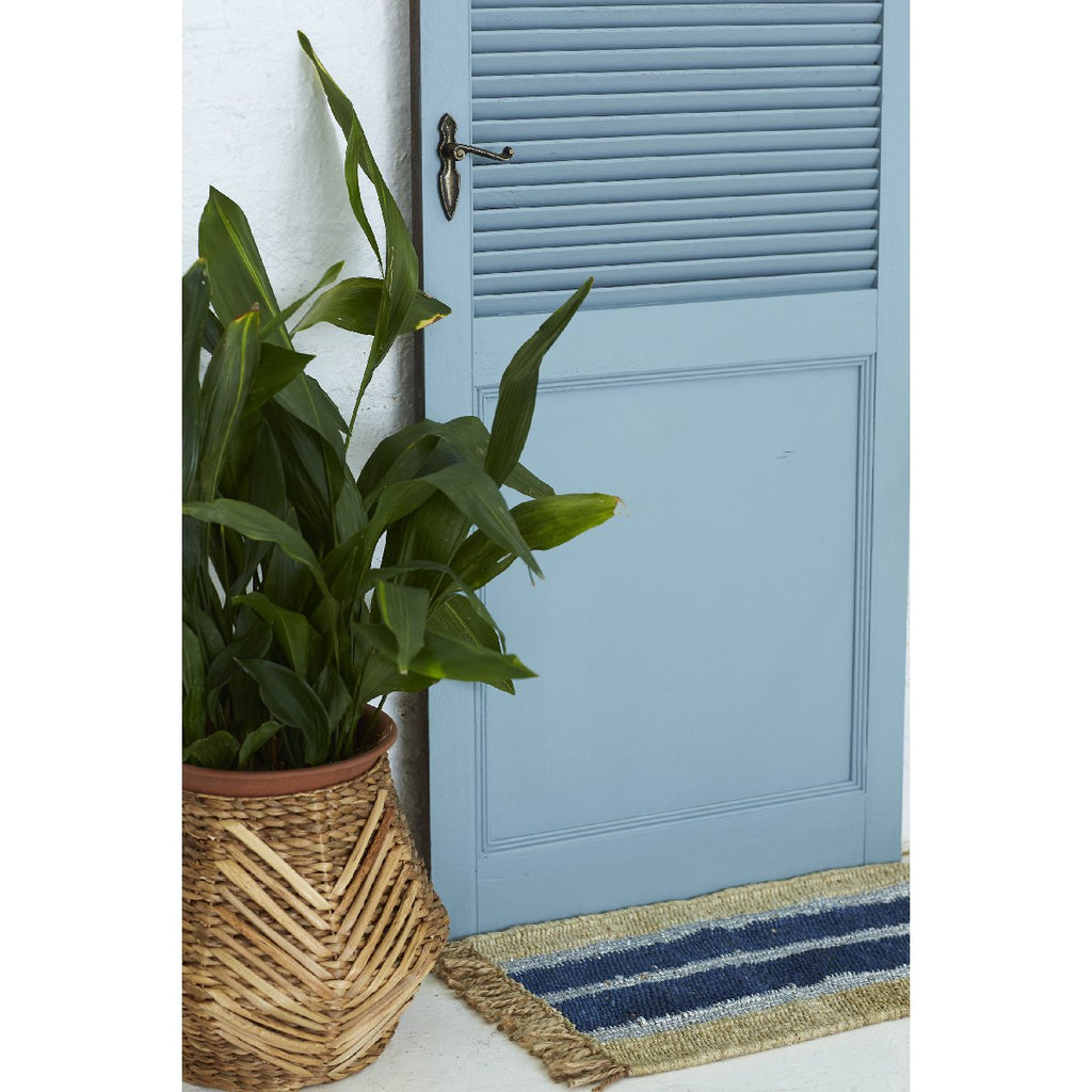 Langdon | "Cobalt Stripe" handwoven doormat - door