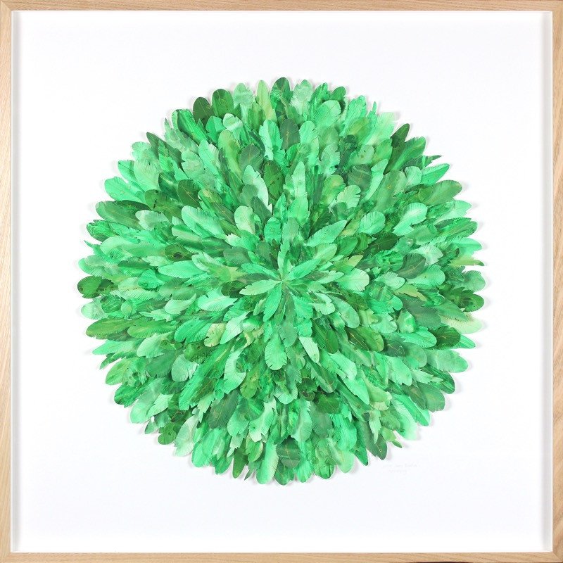 mondocherry - juju hat paper feather artwork - "lesser green broadbill"