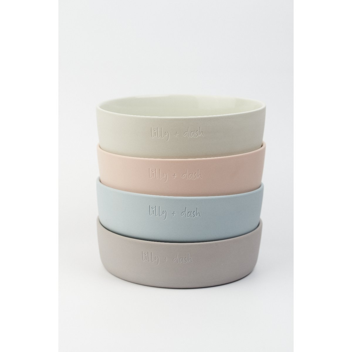 mondocherry - Lilly + Dash | ceramic dog bowl | pink - stack