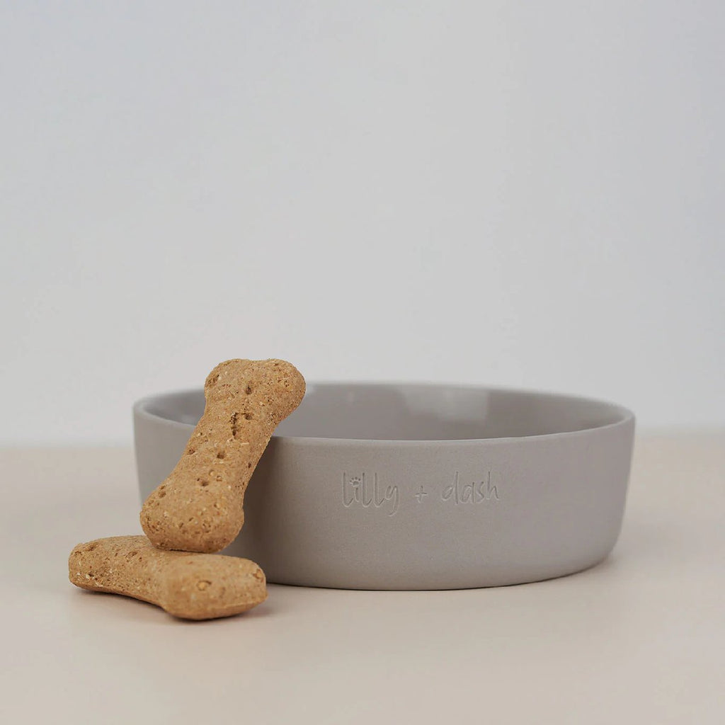 mondocherry - Lilly + Dash | ceramic dog bowl | slate - biscuit