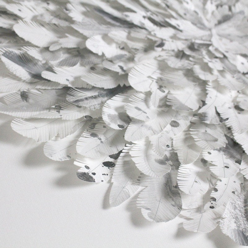 mondocherry - juju hat paper feather artwork - "magpie" - closeup