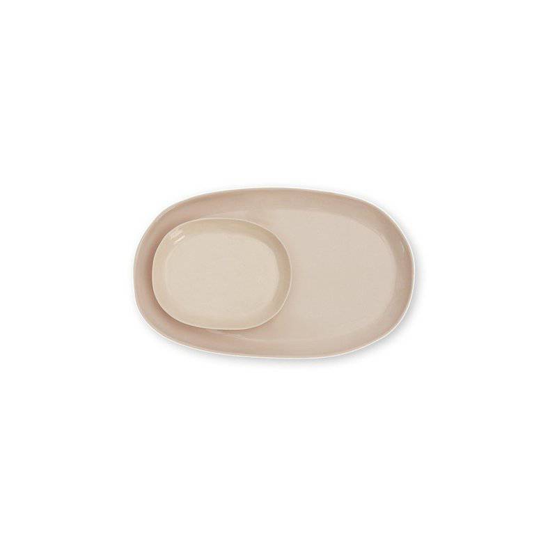 Marmoset Found ceramic cloud oval plate - icy pink - stacked