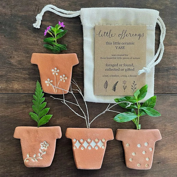 Paper Boat Press | terracotta pot plant vase | three flowers