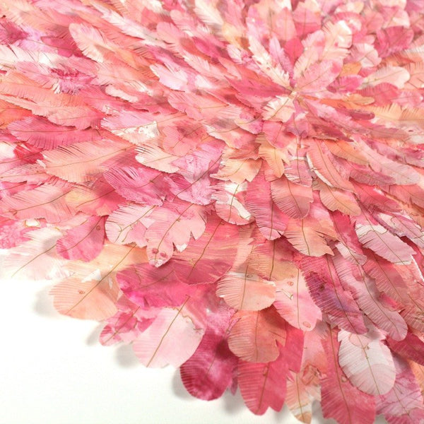 mondocherry - juju hat paper feather artwork - "pink cockatoo" - closeup