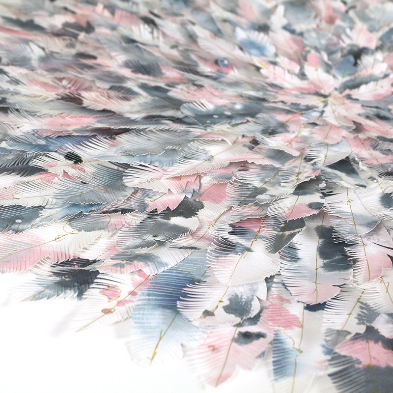 mondocherry - juju hat paper feather artwork - "rose robin" - closeup