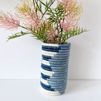 mondocherry - African woven vase "Rwiza" | blue #2 - plant