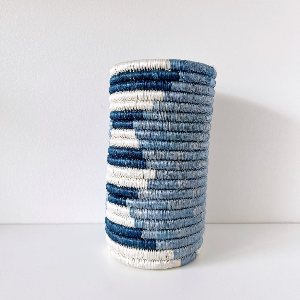 mondocherry - African woven vase "Rwiza" | blue #2