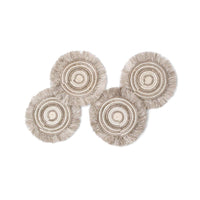 African woven fringed coasters "Geo" | taupe (set of 4)
