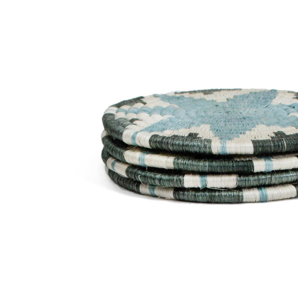 African woven coasters "Hope" | silver blue - stack