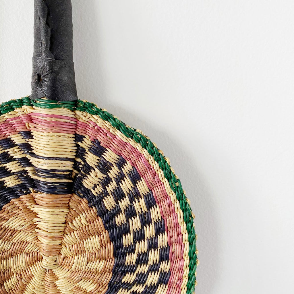 African woven fan "Tunga" | round | mauve #4 - close