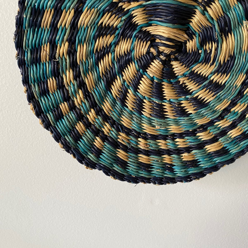 African woven fan "Swala" | round | blues #2 - close